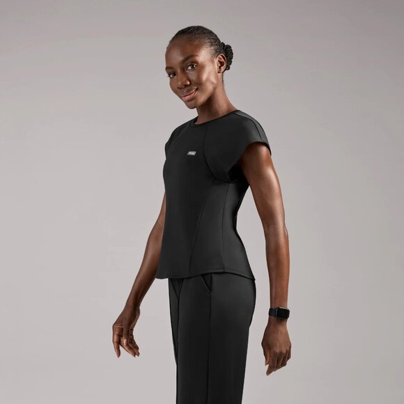 Figs Rosa FORMx Slim Crewneck Scrub Top in Black, Size Large - Picture 4 of 12